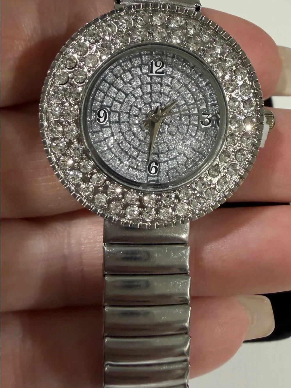 Crystal-Accent Silver Women's Stretch Bracelet Watch
